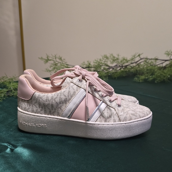 Michael Kors Women's Pink and Silver Patterned Sneakers - Picture 1 of 4